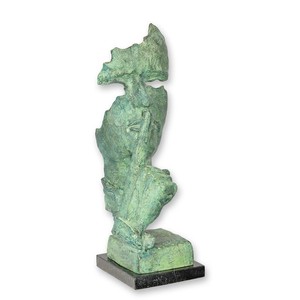 Casa Padrino Luxus Moderne Bronzefigur Kopf Speak No Evil Grün / Schwarz 14 x 17 x H. 38,5 cm - Moderne Bronze Skulptur - Kopf Deko Figur - Design Deko Objekt