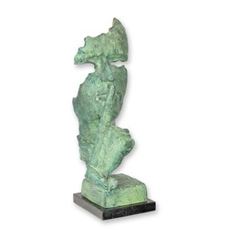 Casa Padrino Luxus Moderne Bronzefigur Kopf Speak No Evil Grün / Schwarz 14 x 17 x H. 38,5 cm - Moderne Bronze Skulptur - Kopf Deko Figur - Design Deko Objekt