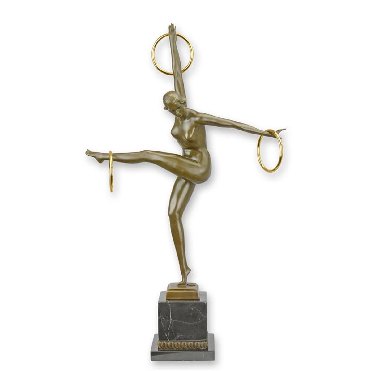 Casa Padrino Escultura de Bronce de Lujo Art Déco Bailarina con Tres Aros Bronce / Oro / Negro 11,1 x 35,6 x H. 58,2 cm - Escultura de Bronce con Base de Mármol - Figura Decorativa Bailarina - Decoración Art Déco Casa Padrino Escultura de Bronce de Lujo Art Déco Bailarina con Tres Aros Bronce / Oro / Negro 11,1 x 35,6 x H. 58,2 cm - Escultura de Bronce con Base de Mármol - Figura Decorativa Bailarina - Decoración Art Déco