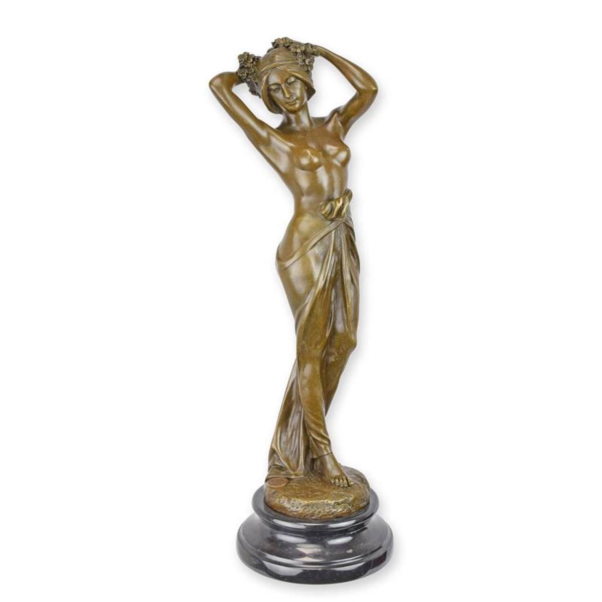 Casa Padrino Luxury Art Nouveau Bronze Sculpture Semi Nude with Blossoms in Her Hair Bronze / Black 13,6 x 11,8 x H. 37,7 cm - Bronze Sculpture with Marble Base - Art Nouveau Decorative Figure - Female Sculpture Casa Padrino Luxury Art Nouveau Bronze Sculpture Semi Nude with Blossoms in Her Hair Bronze / Black 13,6 x 11,8 x H. 37,7 cm - Bronze Sculpture with Marble Base - Art Nouveau Decorative Figure - Female Sculpture