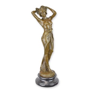 Casa Padrino Luxus Jugendstil Bronzefigur Halbakt mit Blüten im Haar Bronze / Schwarz 13,6 x 11,8 x H. 37,7 cm - Bronze Skulptur mit Marmorsockel - Jugendstil Deko Figur - Frauen Skulptur