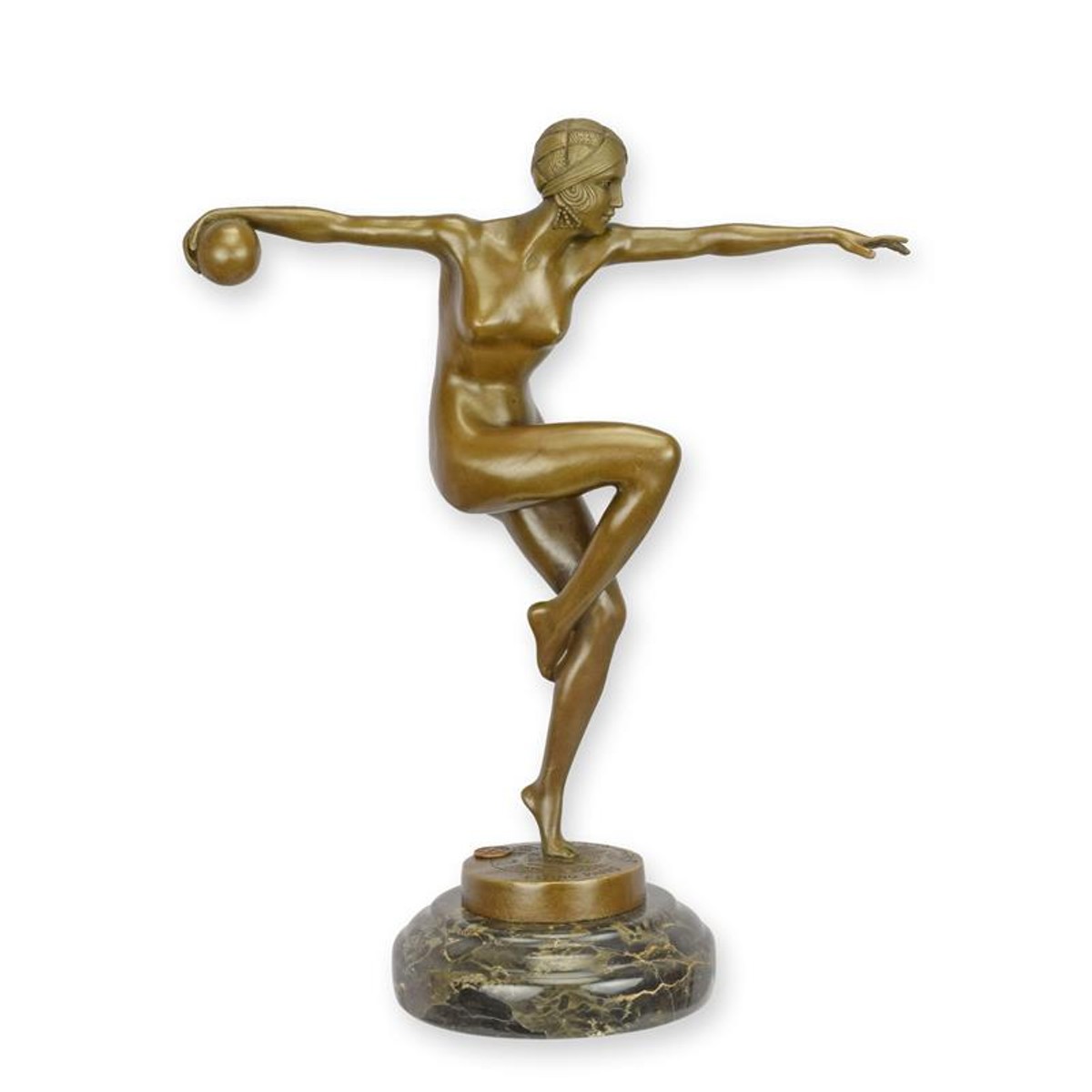 Casa Padrino Escultura de Bronce de Lujo Art Déco Bailarina con Pelota Bronce / Negro 12,5 x 27 x H. 34 cm - Escultura de Bronce con Base de Mármol - Figura Decorativa Bailarina - Decoración Art Déco Casa Padrino Escultura de Bronce de Lujo Art Déco Bailarina con Pelota Bronce / Negro 12,5 x 27 x H. 34 cm - Escultura de Bronce con Base de Mármol - Figura Decorativa Bailarina - Decoración Art Déco