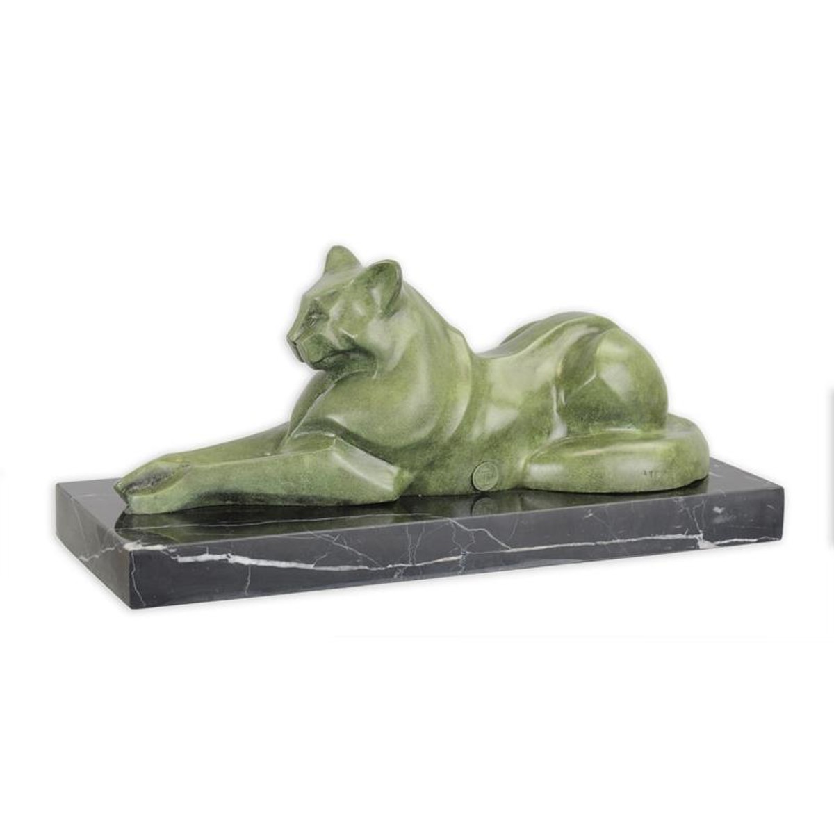 Casa Padrino Escultura de Bronce de Lujo Felino Recostado Verde / Negro 14,2 x 35,2 x H. 15,8 cm - Escultura de Bronce con Base de Mármol - Figura Decorativa Pantera - Escultura de Animal Casa Padrino Escultura de Bronce de Lujo Felino Recostado Verde / Negro 14,2 x 35,2 x H. 15,8 cm - Escultura de Bronce con Base de Mármol - Figura Decorativa Pantera - Escultura de Animal