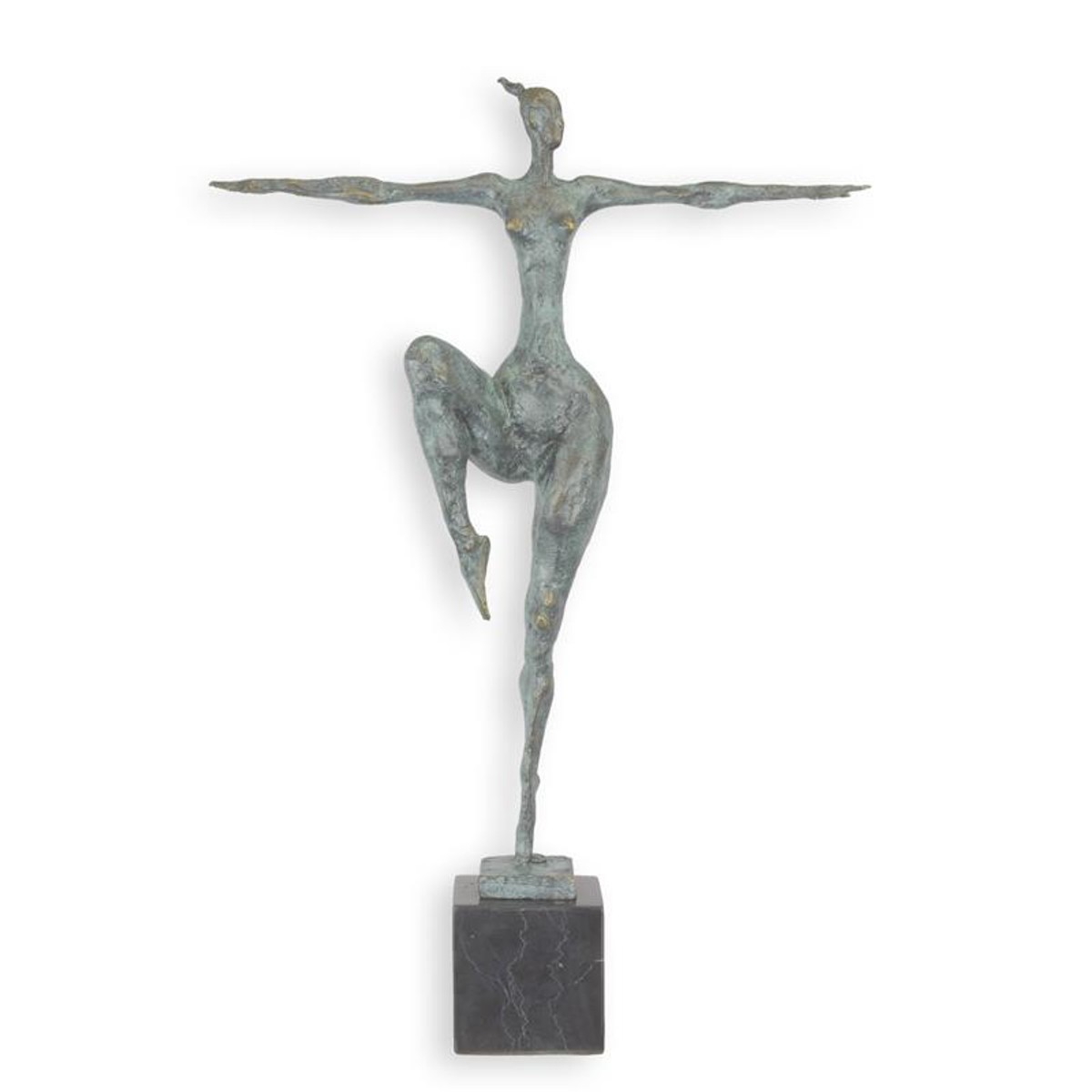 Casa Padrino Luxus Moderne Bronzefigur Tänzerin im Kreuz Grün / Schwarz 8 x 35,3 x H. 51 cm - Moderne Bronze Skulptur - Tänzerin Deko Figur - Design Deko Objekt Casa Padrino Luxus Moderne Bronzefigur Tänzerin im Kreuz Grün / Schwarz 8 x 35,3 x H. 51 cm - Moderne Bronze Skulptur - Tänzerin Deko Figur - Design Deko Objekt