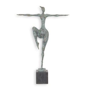 Casa Padrino Luxus Moderne Bronzefigur Tänzerin im Kreuz Grün / Schwarz 8 x 35,3 x H. 51 cm - Moderne Bronze Skulptur - Tänzerin Deko Figur - Design Deko Objekt
