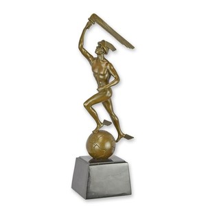 Casa Padrino Luxus Art Deco Bronzefigur Merkur auf der Weltkugel Bronze / Schwarz 8,4 x 13,4 x H. 36,7 cm - Bronze Skulptur mit Marmorsockel - Merkur Deko Figur - Büro Deko