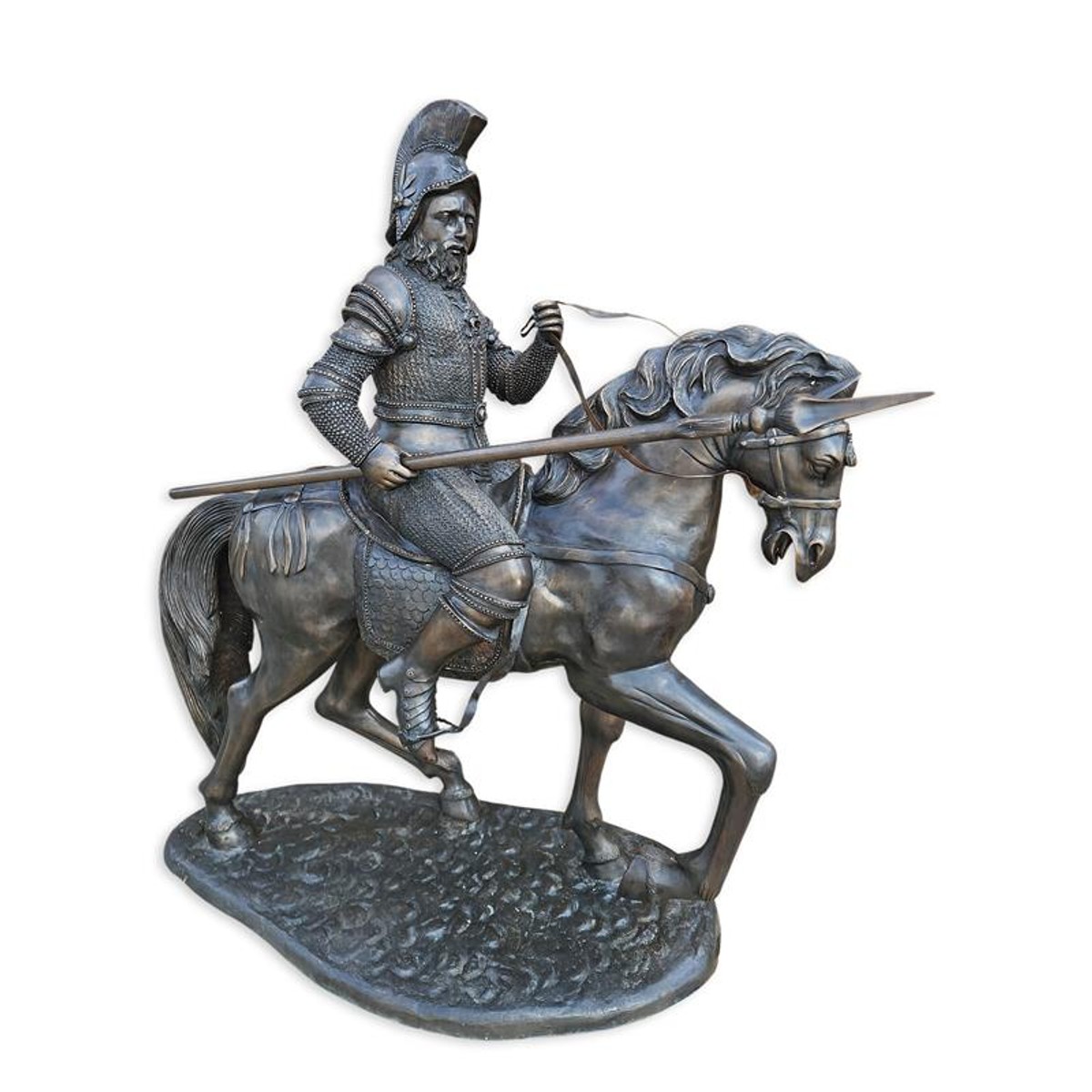 Casa Padrino Scultura in Bronzo di Lusso Cavaliere a Cavallo con Lancia Bronzo / Nero 150 x H. 145 cm - Enorme Figura in Bronzo - Decorazione Medievale - Grande Figura da Giardino Casa Padrino Scultura in Bronzo di Lusso Cavaliere a Cavallo con Lancia Bronzo / Nero 150 x H. 145 cm - Enorme Figura in Bronzo - Decorazione Medievale - Grande Figura da Giardino