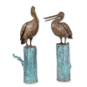 Casa Padrino Luxus Bronze Brunnen Zwei Pelikane auf Pfählen Bronze / Grün 53 x H. 110 cm - Gartenbrunnen 2er Set - Wasserspiel - Garten Deko Casa Padrino Luxus Bronze Brunnen Zwei Pelikane auf Pfählen Bronze / Grün 53 x H. 110 cm - Gartenbrunnen 2er Set - Wasserspiel - Garten Deko