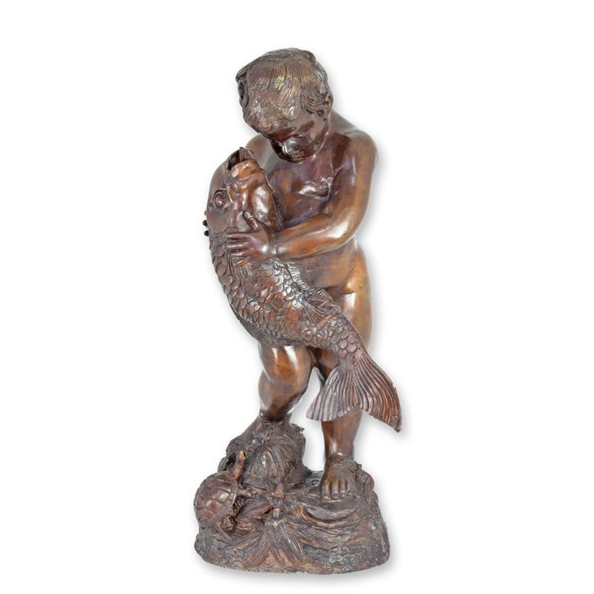 Casa Padrino Luxus Bronze Brunnen Knabe mit Fisch Bronze / Braun 38 x 28 x H. 74 cm - Gartenbrunnen - Wasserspiel - Garten Deko Casa Padrino Luxus Bronze Brunnen Knabe mit Fisch Bronze / Braun 38 x 28 x H. 74 cm - Gartenbrunnen - Wasserspiel - Garten Deko