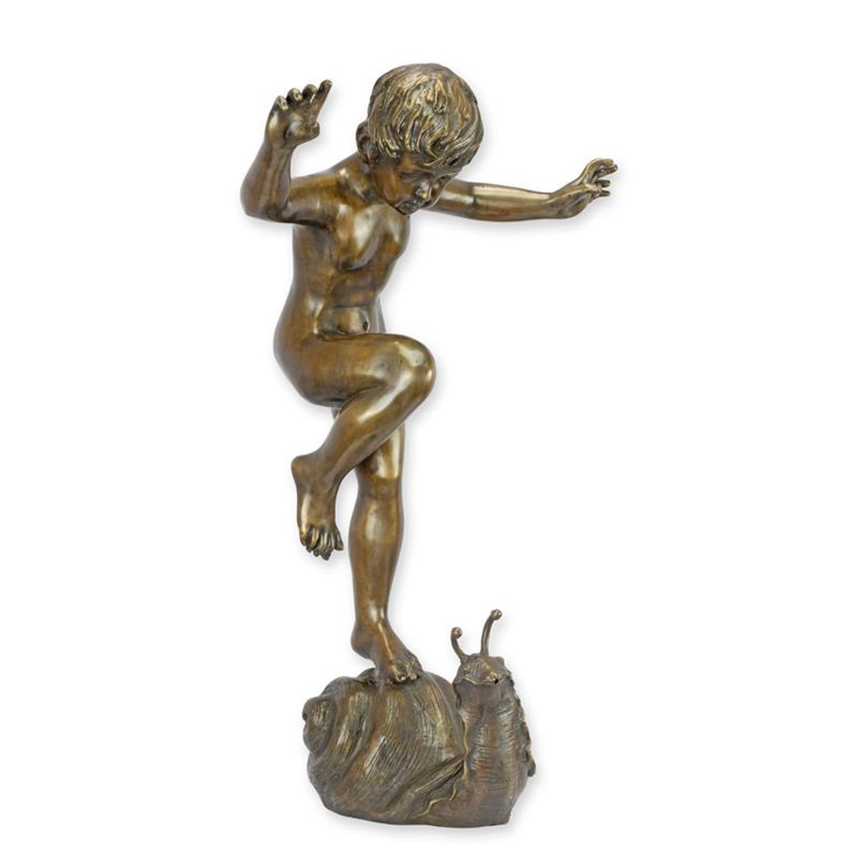 Casa Padrino Luxus Bronze Brunnen Knabe auf Schnecke Bronze / Gold / Braun 47,5 x 29 x H. 70,7 cm - Gartenbrunnen - Wasserspiel - Garten Deko Casa Padrino Luxus Bronze Brunnen Knabe auf Schnecke Bronze / Gold / Braun 47,5 x 29 x H. 70,7 cm - Gartenbrunnen - Wasserspiel - Garten Deko