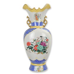 Casa Padrino Vase de Sol en Porcelaine de Luxe Style Oriental Blanc / Bleu / Or 26 x 19,2 x H. 60,3 cm - Grand Vase à Fleurs - Décoration Baroque Casa Padrino Vase de Sol en Porcelaine de Luxe Style Oriental Blanc / Bleu / Or 26 x 19,2 x H. 60,3 cm - Grand Vase à Fleurs - Décoration Baroque