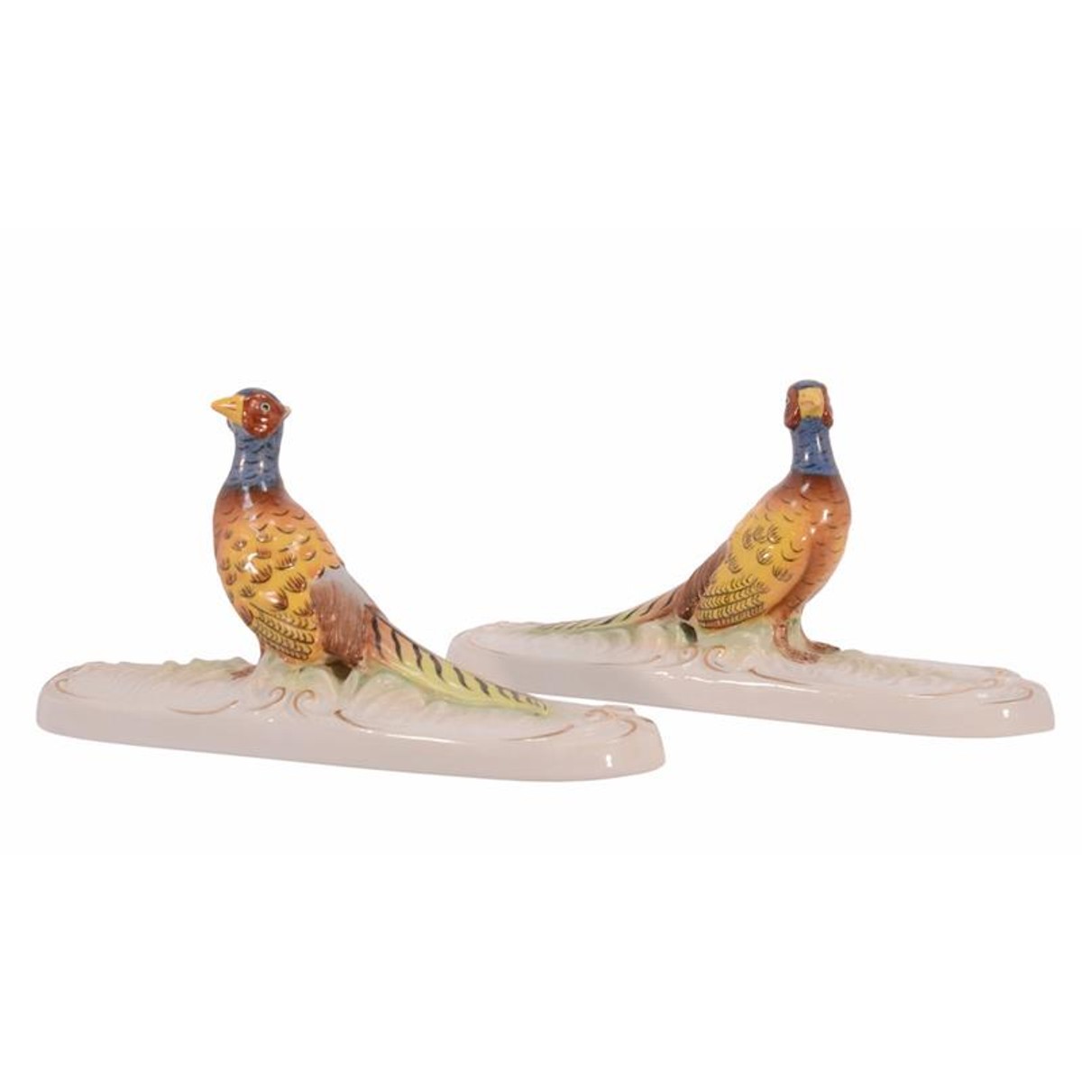 Casa Padrino Luxury Porcelain Paperweight Set of 2 Pheasants White / Multicolour / Gold 5.8 x 20.5 x H. 10.2 cm - Animal Figures - Desk Decoration Casa Padrino Luxury Porcelain Paperweight Set of 2 Pheasants White / Multicolour / Gold 5.8 x 20.5 x H. 10.2 cm - Animal Figures - Desk Decoration