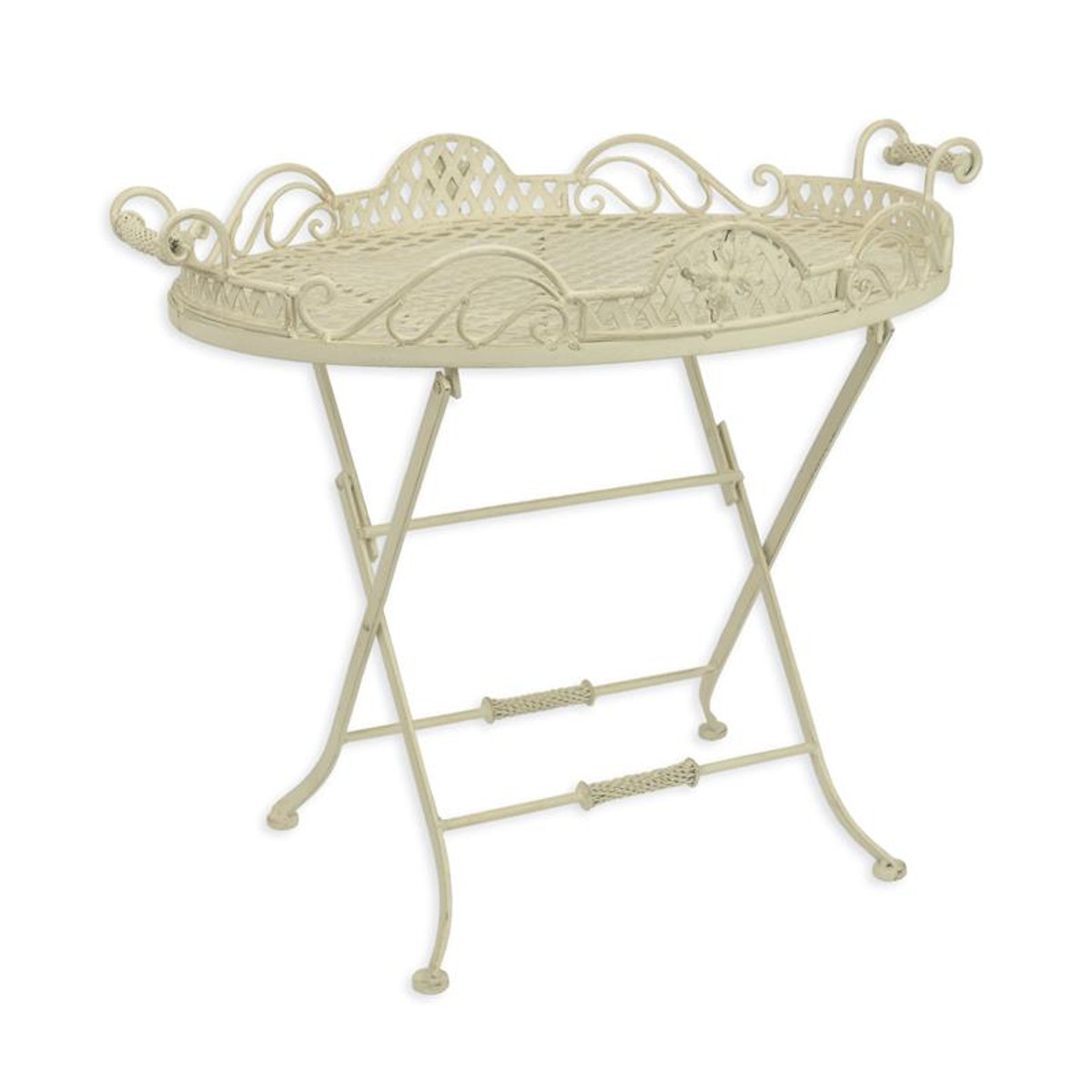 Casa Padrino Art Nouveau Serving Table White 57.5 x 80 x H. 67 cm - Folding Iron Side Table with Gallery - Art Nouveau Garden Furniture Casa Padrino Art Nouveau Serving Table White 57.5 x 80 x H. 67 cm - Folding Iron Side Table with Gallery - Art Nouveau Garden Furniture
