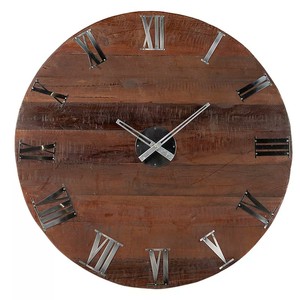 Casa Padrino Horloge Murale de Luxe Marron / Argent Ø 79 cm - Grande Horloge Ronde en Bois avec Chiffres Romains Casa Padrino Horloge Murale de Luxe Marron / Argent Ø 79 cm - Grande Horloge Ronde en Bois avec Chiffres Romains