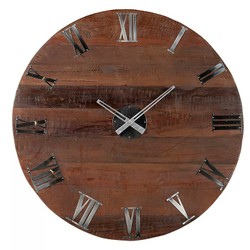 Casa Padrino Luxury Wall Clock Brown / Silver Ø 79 cm - Large Round Wooden Wall Clock with Roman Numerals Casa Padrino Luxury Wall Clock Brown / Silver Ø 79 cm - Large Round Wooden Wall Clock with Roman Numerals