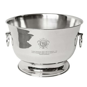 Grosser Champagnerkuehler Silber mit Ringgriffen und graviertem Wappen 41,5 cm