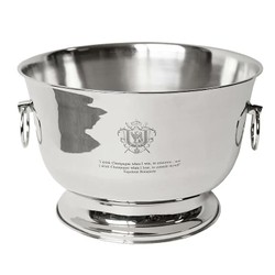 Grosser Champagnerkuehler Silber mit Ringgriffen und graviertem Wappen 41,5 cm