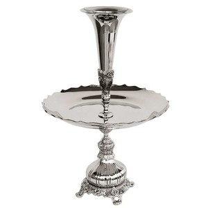 Etagere Silber mit gewellter Schale und Vasenaufsatz auf Barockfuss 45 cm Etagere Silber mit gewellter Schale und Vasenaufsatz auf Barockfuss 45 cm