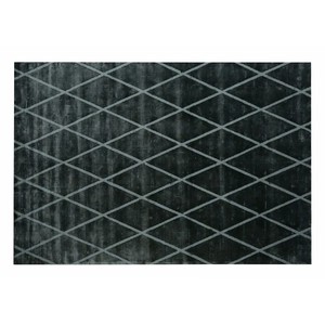 Handgewebter Teppich Schwarz mit hellgrauem Rautenmuster 200 x 280 cm