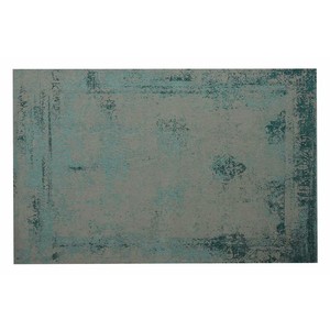 Handgewebter Vintage Teppich Tuerkis Grau mit verwaschenem Ornament 280 x 360 cm