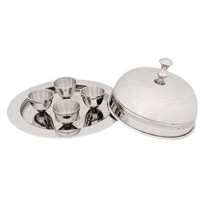 Eierbecher Set Silber mit vier Bechern auf Tablett und Haube 21 cm Eierbecher Set Silber mit vier Bechern auf Tablett und Haube 21 cm
