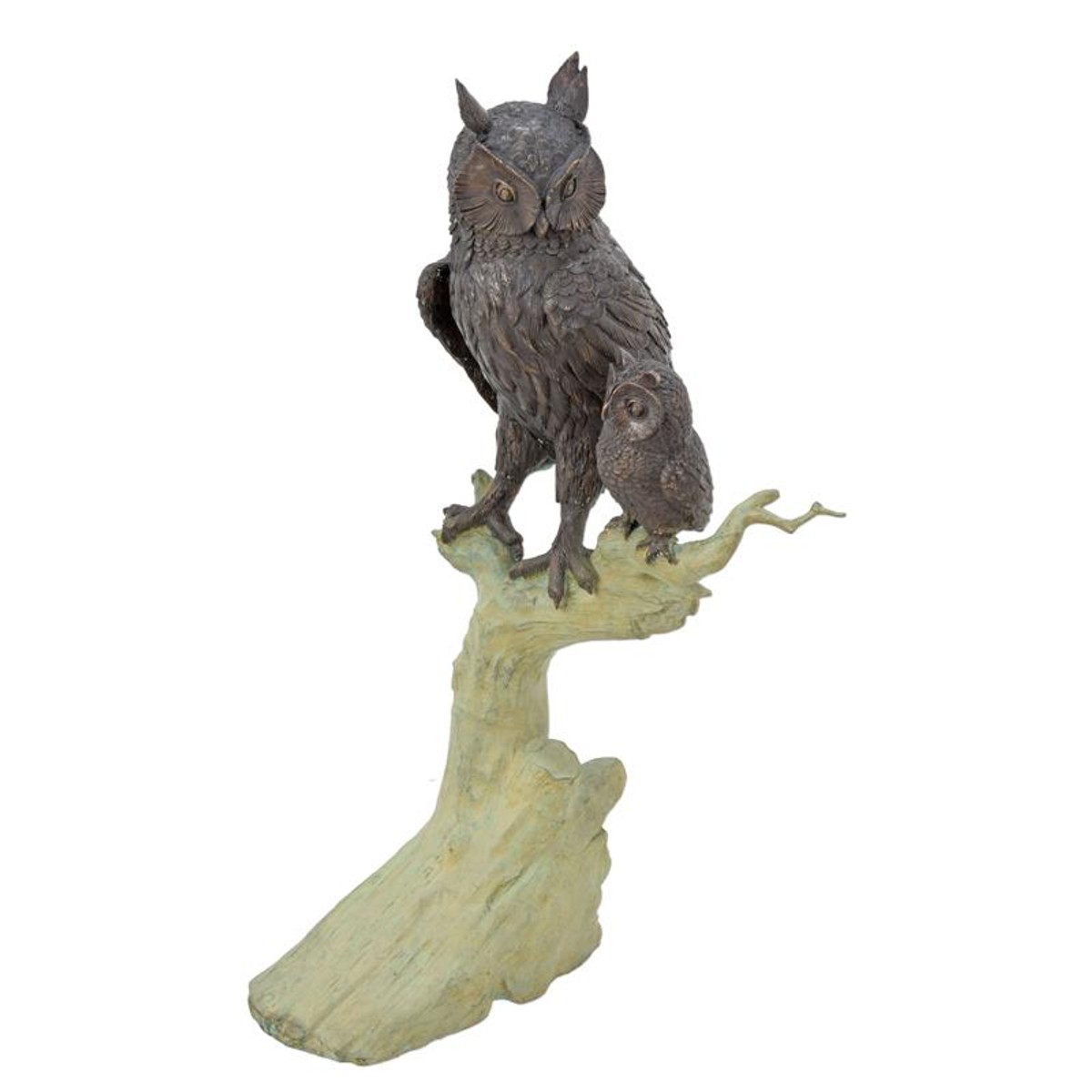 Casa Padrino Sculpture en Bronze de Luxe Hibou avec Petit sur une Souche Bronze / Vert 55 x 53 x H. 105 cm - Grande Figurine en Bronze - Figurine Décorative Casa Padrino Sculpture en Bronze de Luxe Hibou avec Petit sur une Souche Bronze / Vert 55 x 53 x H. 105 cm - Grande Figurine en Bronze - Figurine Décorative