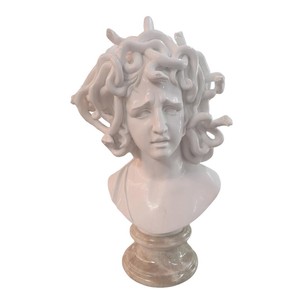 Casa Padrino Luxus Marmor Skulptur Büste Medusa Weiß / Beige - Handgefertigte Marmorbüste - Deko Skulptur
