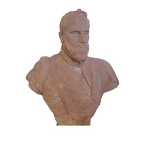 Casa Padrino Luxus Marmor Skulptur Herrenbüste mit Schärpe Sandfarben - Handgefertigte Marmorbüste - Deko Skulptur