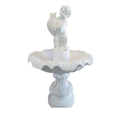 Casa Padrino Luxury Marble Fountain Putto with Dolphin White - Handmade Garden Fountain - Decorative Fountain