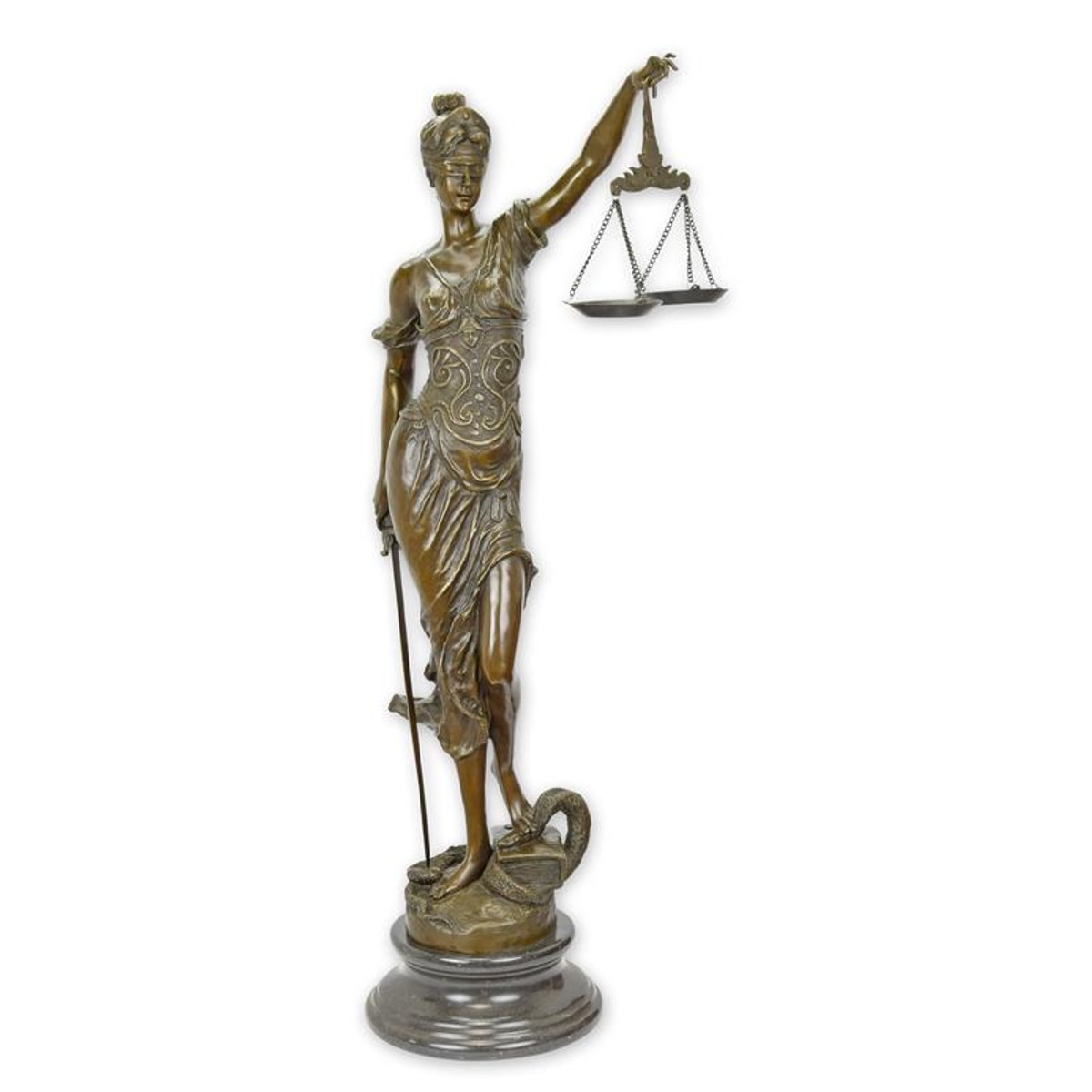 Casa Padrino Sculpture en Bronze de Luxe Dame Justice Bronze / Noir 27 x 37,8 x H. 98,4 cm - Figurine en Bronze avec Socle en Marbre - Figurine Décorative Casa Padrino Sculpture en Bronze de Luxe Dame Justice Bronze / Noir 27 x 37,8 x H. 98,4 cm - Figurine en Bronze avec Socle en Marbre - Figurine Décorative