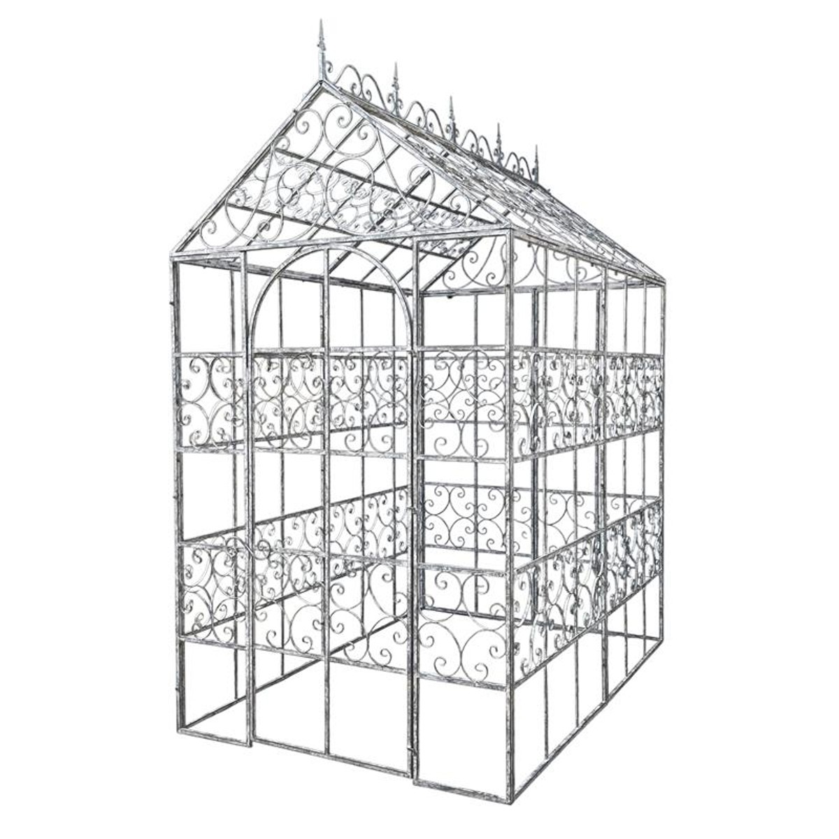 Casa Padrino Luxury Iron Greenhouse Silver 160 x 244 x H. 296 cm - Handmade Garden Pavilion - Luxury Garden Furniture Casa Padrino Luxury Iron Greenhouse Silver 160 x 244 x H. 296 cm - Handmade Garden Pavilion - Luxury Garden Furniture
