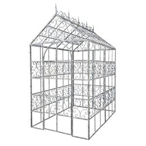 Casa Padrino Luxus Eisen Gewächshaus Silber 160 x 244 x H. 296 cm - Handgefertigter Gartenpavillon - Luxus Gartenmöbel