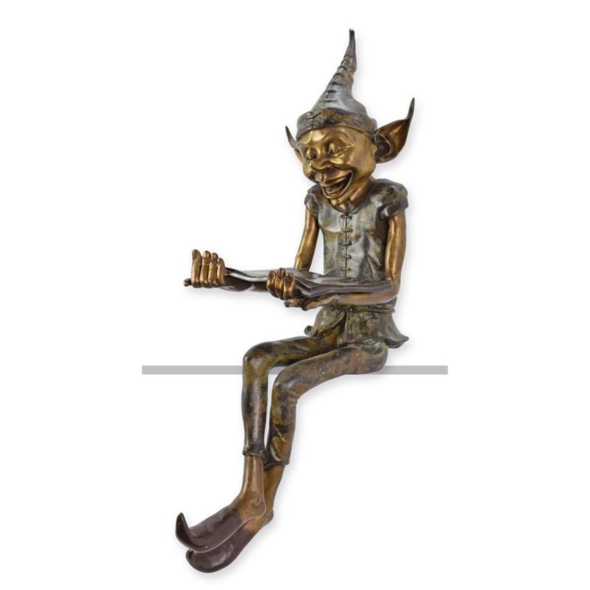 Casa Padrino Sculpture en Bronze de Luxe Lutin Lisant Bronze / Vert 35 x 55 x H. 110 cm - Grande Figurine en Bronze - Figurine Décorative Casa Padrino Sculpture en Bronze de Luxe Lutin Lisant Bronze / Vert 35 x 55 x H. 110 cm - Grande Figurine en Bronze - Figurine Décorative