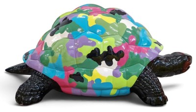 Casa Padrino Escultura Decorativa de Tortuga Multicolor / Negro 110 cm - Decoración de Jardín