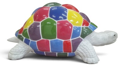 Casa Padrino Escultura Decorativa de Tortuga Multicolor / Blanco 110 cm - Decoración de Jardín