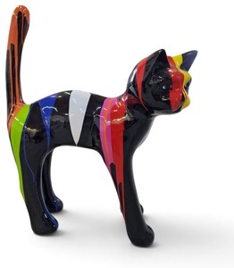 Casa Padrino figura decorativa gato negro / multicolor A. 110 cm - Escultura decorativa resistente a la intemperie - Decoración de Jardín