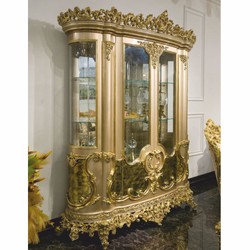 Casa Padrino Luxury Baroque Display Cabinet Grey / Green / Gold 200 x H. 230 cm - Magnificent Solid Wood Showcase - Baroque Furniture
