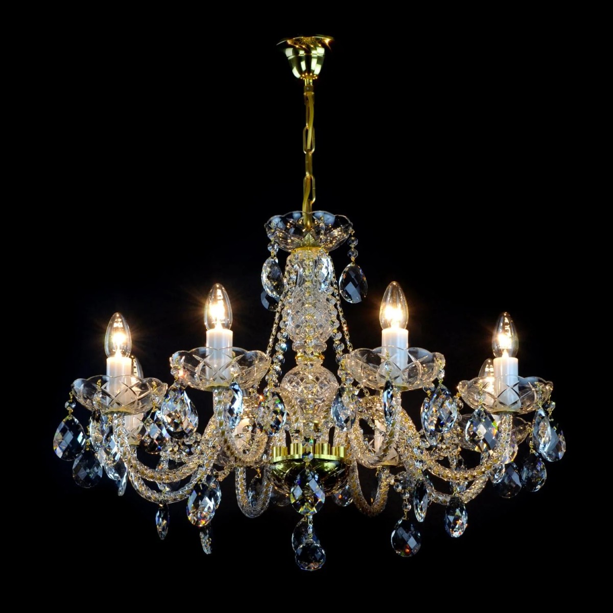 Casa Padrino Luxury Baroque Crystal Chandelier Gold Ø 65 x H. 50 cm - Magnificent Brass Chandelier with Bohemian Crystal Glass - Baroque Furniture - Noble & Magnificent Casa Padrino Luxury Baroque Crystal Chandelier Gold Ø 65 x H. 50 cm - Magnificent Brass Chandelier with Bohemian Crystal Glass - Baroque Furniture - Noble & Magnificent