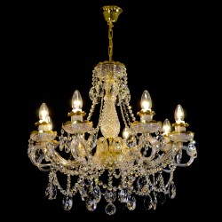 Casa Padrino Luxury Baroque Crystal Chandelier Gold Ø 65 x H. 62 cm - Magnificent Brass Chandelier with Bohemian Crystal Glass - Baroque Furniture - Noble & Magnificent