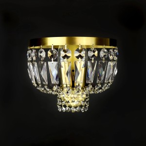 Casa Padrino Lustre en cristal baroque de luxe Or Ø 25 x H. 15 cm - Somptueuse Lustre en laiton avec cristal de Bohême - Meubles baroques - Noble & somptueux