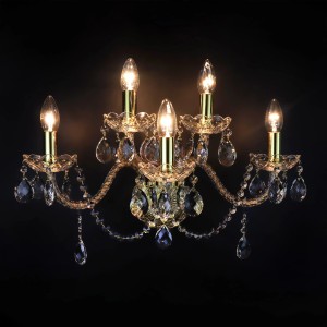 Casa Padrino Luxus Barock Kristall Wandleuchte Gold 54 x 24 x H. 35 cm - Prunkvolle Messing Wandleuchte mit böhmischem Kristallglas - Barock Möbel - Edel & Prunkvoll