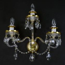Casa Padrino Lámpara de pared de cristal barroco de lujo Oro 38 x 18 x H. 36 cm - Suntuosa Lámpara de pared de latón con cristal de Bohemia - Muebles barrocos - Noble y suntuosa
