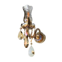 Casa Padrino Lampada da parete in cristallo barocco di lusso Oro 10 x 23 x H. 34 cm - Sontuosa Lampada da parete in ottone con cristallo di Boemia - Mobili barocchi - Nobile e sontuoso