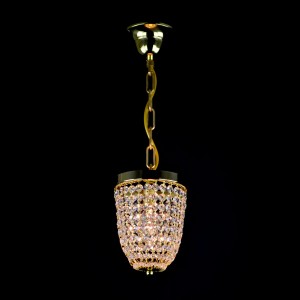 Casa Padrino Luxury Crystal Pendant Lamp Gold Ø 15 x H. 20 cm - Magnificent Brass Pendant Lamp with Bohemian Crystal Glass - Baroque Furniture - Noble & Magnificent