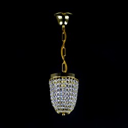 Casa Padrino Luxury Crystal Pendant Lamp Gold Ø 15 x H. 20 cm - Magnificent Brass Pendant Lamp with Bohemian Crystal Glass - Baroque Furniture - Noble & Magnificent