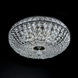 Casa Padrino Lámpara de techo de cristal barroco de lujo Plata Ø 50 x H. 18 cm - Suntuosa Lámpara de techo de latón con cristal de Bohemia - Muebles barrocos - Noble y suntuosa
