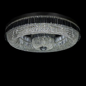 Casa Padrino Luxus Kristall Deckenleuchte Silber Ø 120 x H. 26 cm - Prunkvolle Messing Deckenleuchte mit böhmischem Kristallglas - Barock Möbel - Edel & Prunkvoll