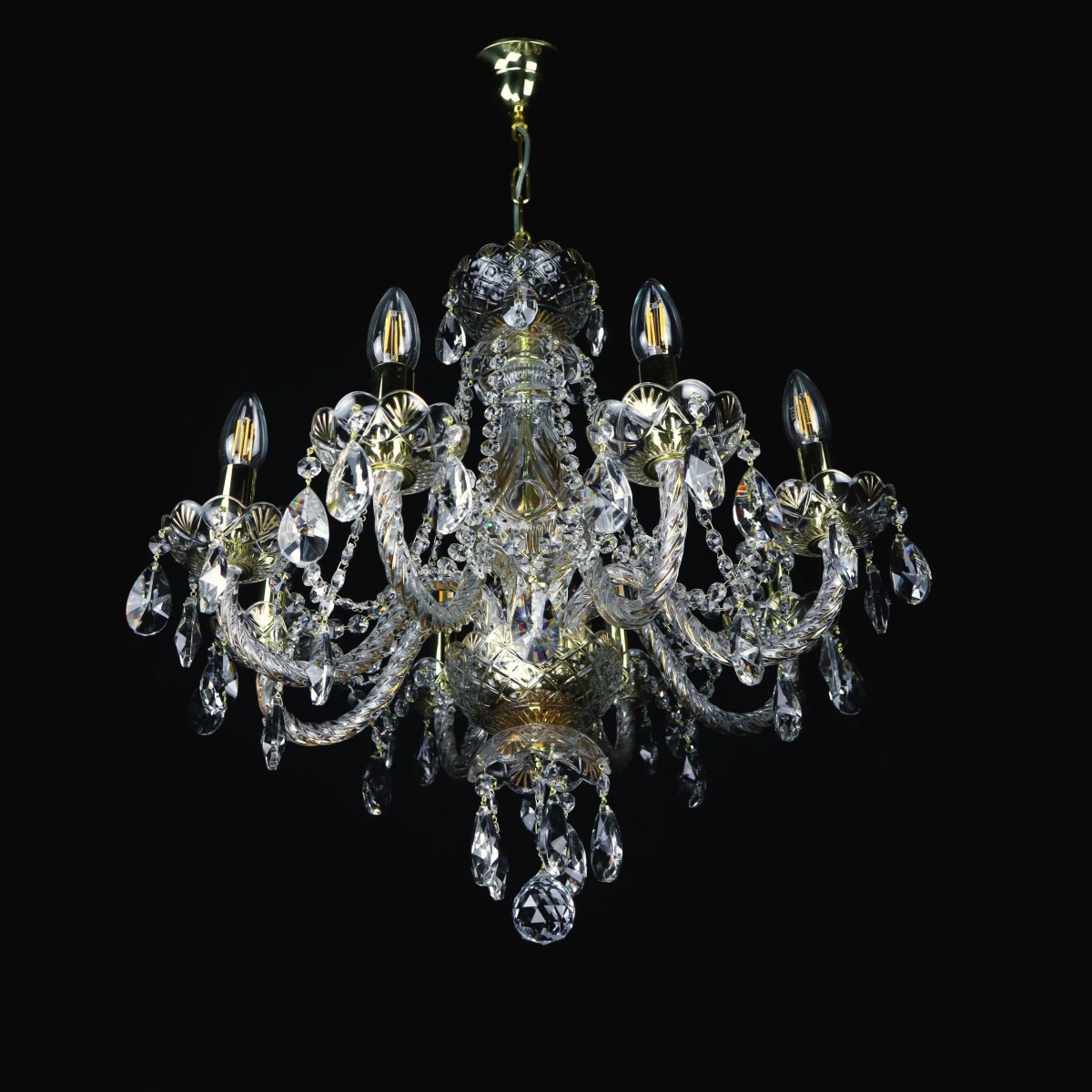 Casa Padrino Luxury Baroque Crystal Chandelier Gold Ø 55 x H. 57 cm - Magnificent Brass Chandelier with Bohemian Crystal Glass - Baroque Furniture - Noble & Magnificent Casa Padrino Luxury Baroque Crystal Chandelier Gold Ø 55 x H. 57 cm - Magnificent Brass Chandelier with Bohemian Crystal Glass - Baroque Furniture - Noble & Magnificent