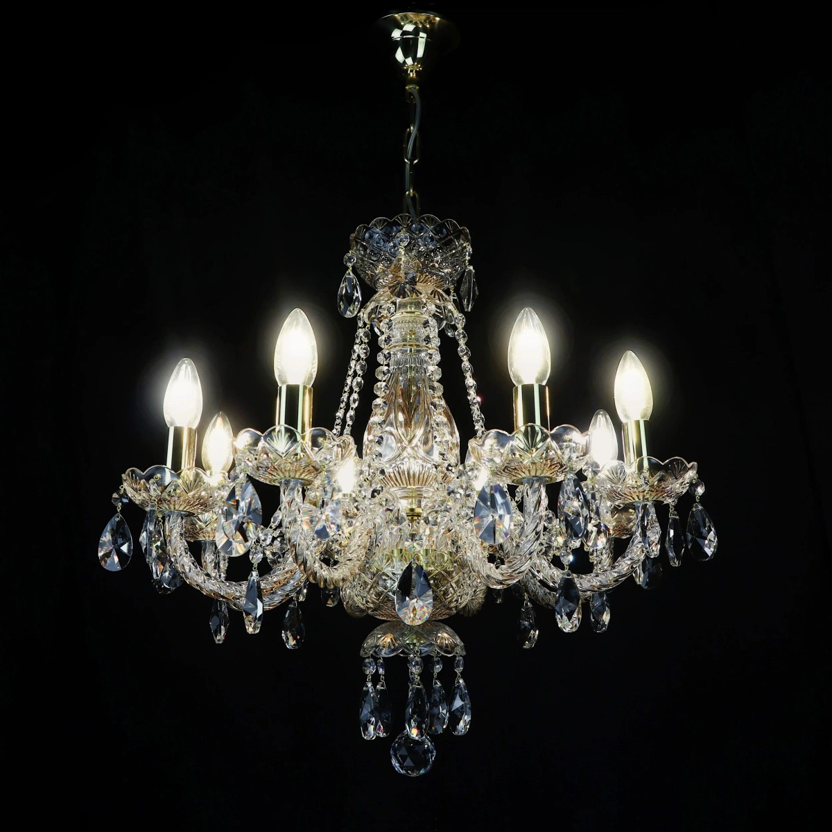 Casa Padrino Luxury Baroque Crystal Chandelier Gold Ø 55 x H. 57 cm - Magnificent Brass Chandelier with Bohemian Crystal Glass - Baroque Furniture - Noble & Magnificent Casa Padrino Luxury Baroque Crystal Chandelier Gold Ø 55 x H. 57 cm - Magnificent Brass Chandelier with Bohemian Crystal Glass - Baroque Furniture - Noble & Magnificent