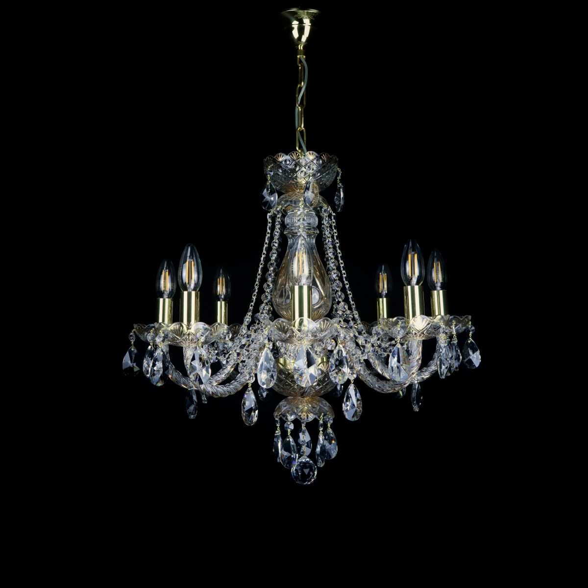 Casa Padrino Luxury Baroque Crystal Chandelier Gold Ø 55 x H. 57 cm - Magnificent Brass Chandelier with Bohemian Crystal Glass - Baroque Furniture - Noble & Magnificent Casa Padrino Luxury Baroque Crystal Chandelier Gold Ø 55 x H. 57 cm - Magnificent Brass Chandelier with Bohemian Crystal Glass - Baroque Furniture - Noble & Magnificent